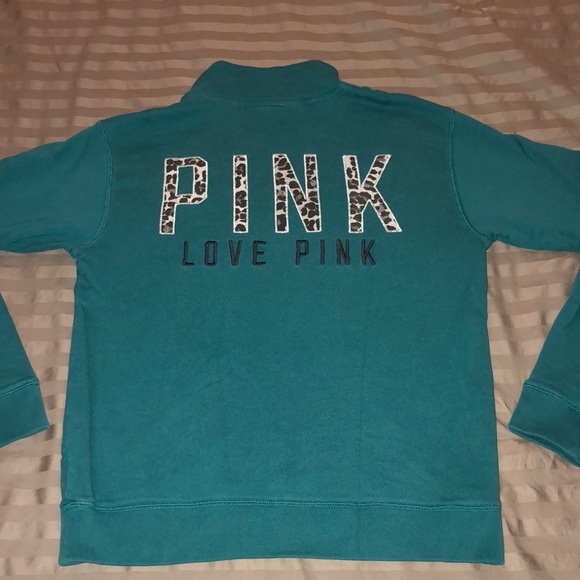 PINK Victoria's Secret Tops - Teal VS Pink Quarter ZIP with Cheetah Lettering